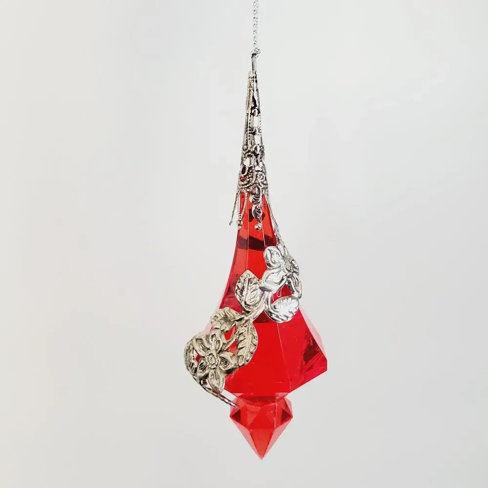 Vintage Beautiful Embellished Teardrop Christmas Ornament X5 Acrylic & Silver
